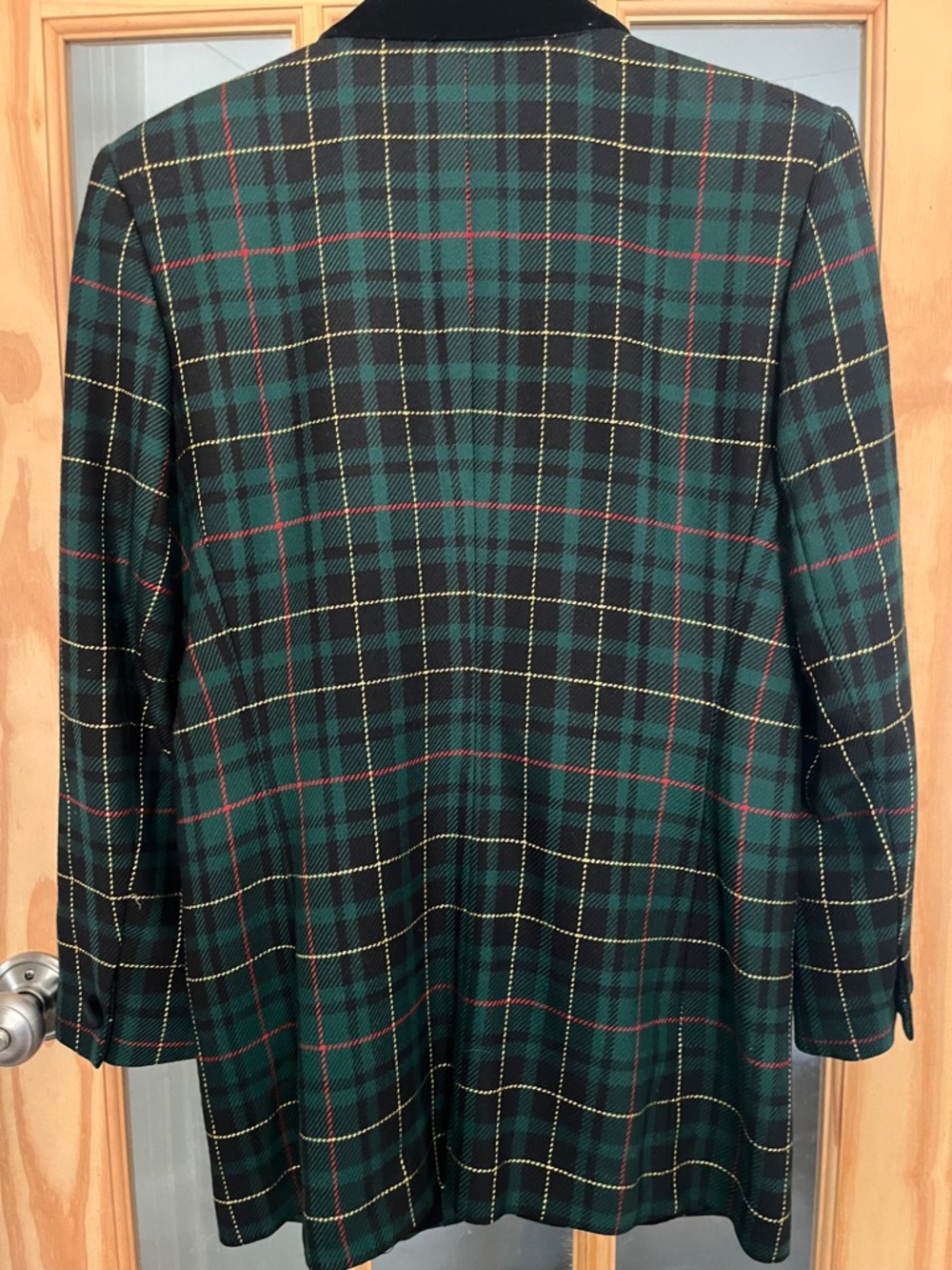 Vintage 90s y2k Talbots Green Red Gold Tartan Plaid Long wool Blazer Jacket 10 - Picture 5 of 6